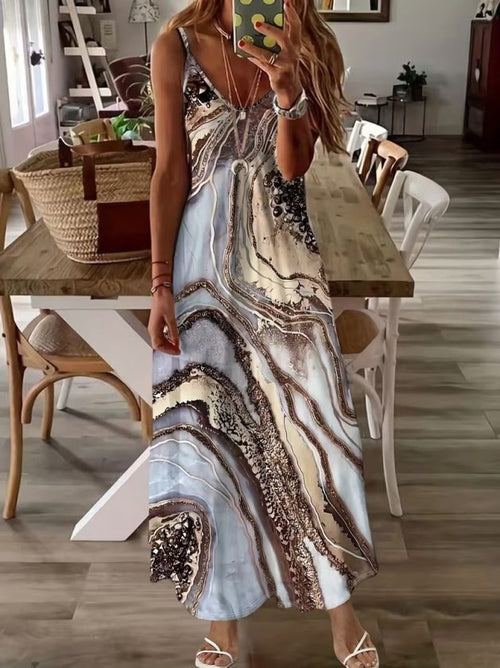 Rochie lungă Supreme pentru femei, cu bretele, decolteu în V și imprimeu, 32886
