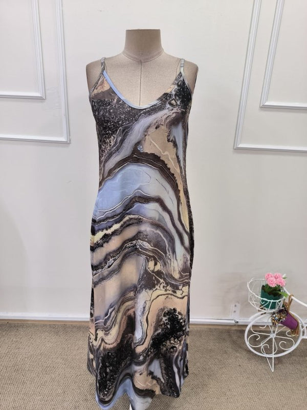 Rochie lungă Supreme pentru femei, cu bretele, decolteu în V și imprimeu, 32886