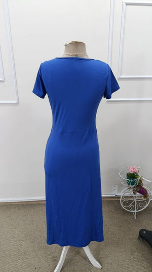 Rochie midi din viscoză pentru femei, cu mânecă scurtă, guler rotund și crăpături laterale, 32941