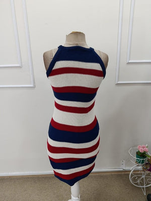 Rochie scurtă tricotată multicoloră pentru femei, cu umeri goi, 32944