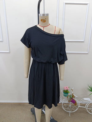 Rochie midi evazată din viscoză, cu mânecă scurtă și umeri goi, pentru femei, 32973