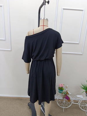 Rochie midi evazată din viscoză, cu mânecă scurtă și umeri goi, pentru femei, 32973