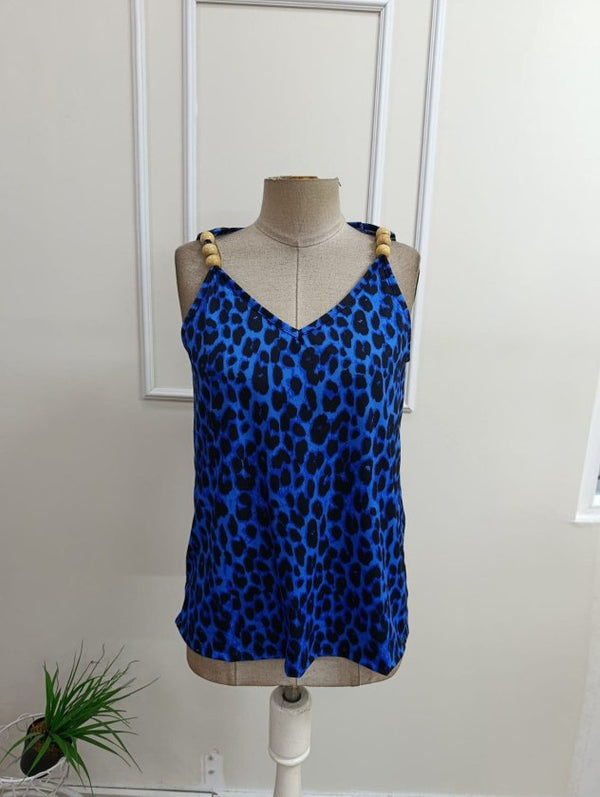 Bluză Supreme pentru femei, cu decolteu în V, bretele, imprimeu leopard și mărgele, 33021