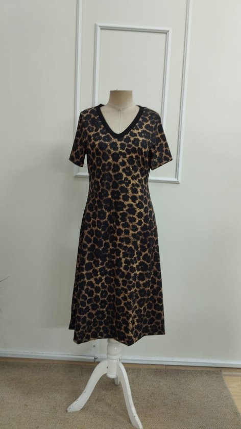 Rochie scurtă Supreme pentru femei, cu mânecă scurtă, decolteu în V și imprimeu leopard, 33177