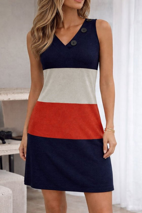 Rochie de damă din tricot multicolor, cu bretele, decolteu în V și nasturi, 33229