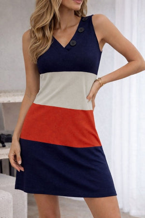Rochie de damă din tricot multicolor, cu bretele, decolteu în V și nasturi, 33229