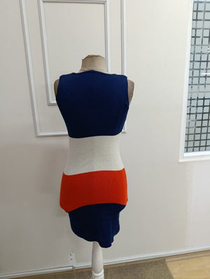 Rochie de damă din tricot multicolor, cu bretele, decolteu în V și nasturi, 33229