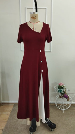 Rochie midi din viscoză pentru femei, cu mânecă scurtă, guler asimetric și detaliu cu nasturi, 33238