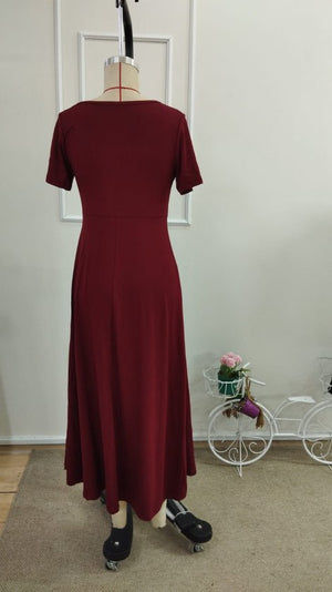 Rochie midi din viscoză pentru femei, cu mânecă scurtă, guler asimetric și detaliu cu nasturi, 33238