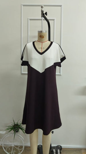 Rochie scurtă din modal pentru femei, cu mânecă scurtă și decolteu în V, 33311