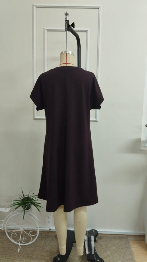 Rochie scurtă din modal pentru femei, cu mânecă scurtă și decolteu în V, 33311