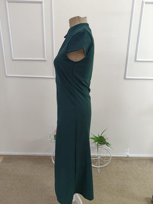Rochie midi din crep importat, cu mânecă scurtă, guler mandarin și crăpătură, pentru femei, 33835
