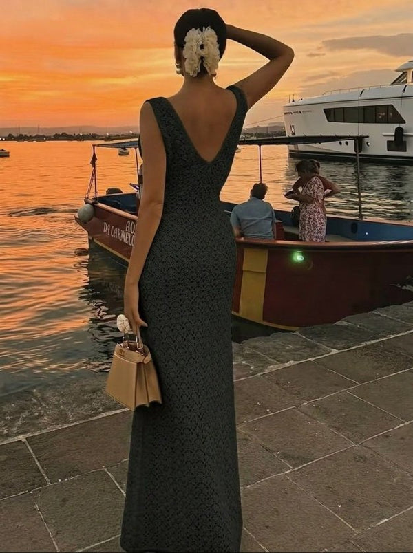 Kadın Askılı V Yakalı Uzun Triko Elbise, 33412