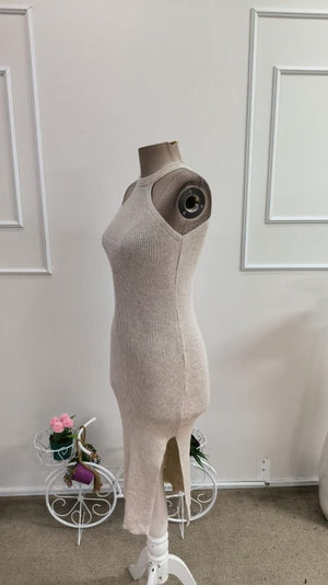 Rochie midi tricotată pentru femei, cu decolteu în V și crăpături laterale, 33464