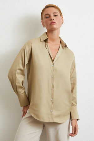 Diagonal Desen Gömlek - Bej