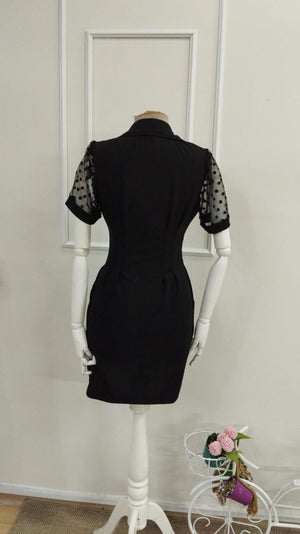 Rochie scurtă din crep importat, cu mânecă scurtă, guler, închidere cu nasturi în față, 33575