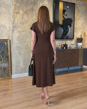 Rochie midi cu mânecă scurtă din viscoză, cu două fire, cu fermoar la gât și tiv, 33964