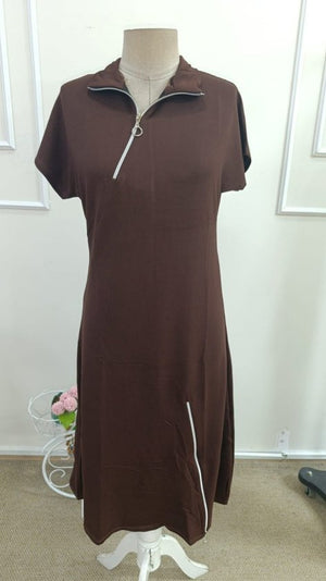 Rochie midi cu mânecă scurtă din viscoză, cu două fire, cu fermoar la gât și tiv, 33964