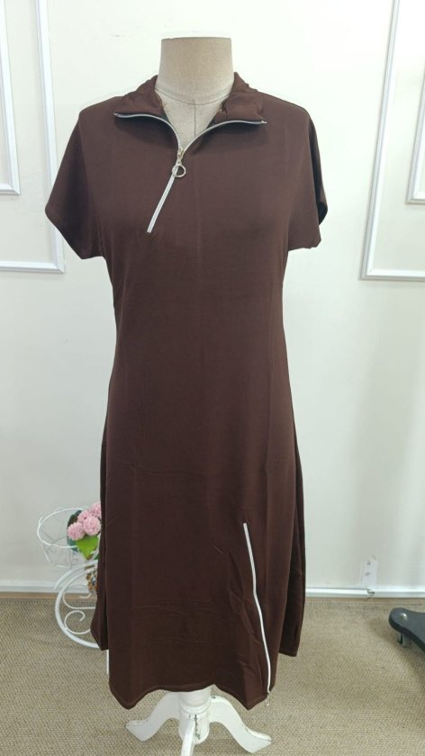 Rochie midi cu mânecă scurtă din viscoză, cu două fire, cu fermoar la gât și tiv, 33964