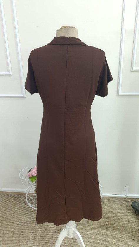 Rochie midi cu mânecă scurtă din viscoză, cu două fire, cu fermoar la gât și tiv, 33964