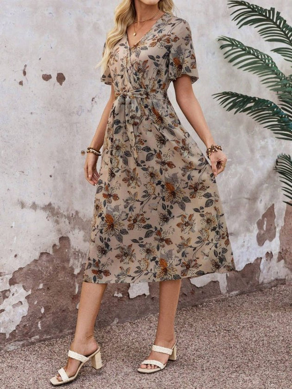 Rochie midi Supreme pentru femei, cu mânecă scurtă, decolteu înfășurat, cu noduri laterale și model, 33968