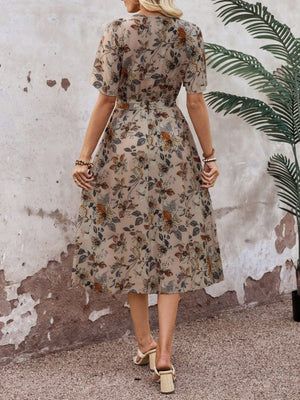 Rochie midi Supreme pentru femei, cu mânecă scurtă, decolteu înfășurat, cu noduri laterale și model, 33968