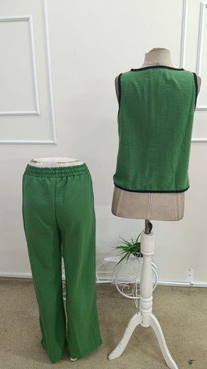 Set de două piese pentru femei, vestă și pantaloni fără mâneci, cu nasturi în față, 34193