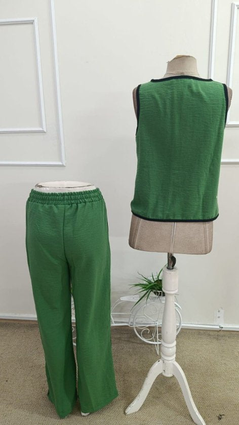 Set de două piese pentru femei, vestă și pantaloni fără mâneci, cu nasturi în față, 34193