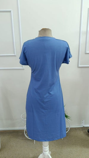 Rochie midi din viscoză cu imprimeu de pisici, cu mânecă scurtă și guler rotund, 34022