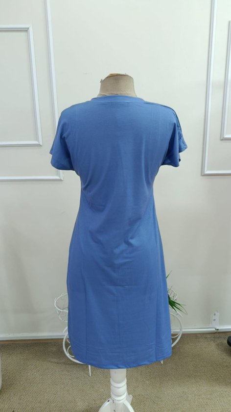 Rochie midi din viscoză cu imprimeu de pisici, cu mânecă scurtă și guler rotund, 34022