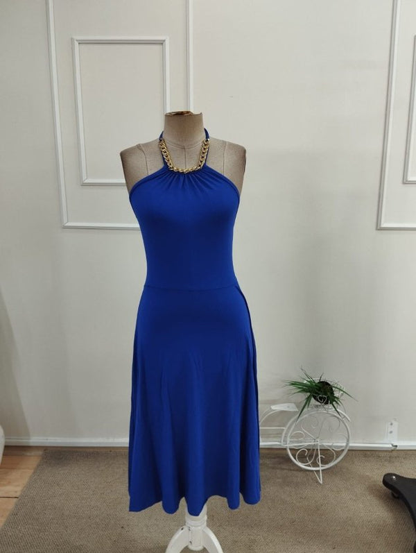 Rochie midi din viscoză pentru femei, cu umeri goi și detaliu cu lanț la gât, 34049