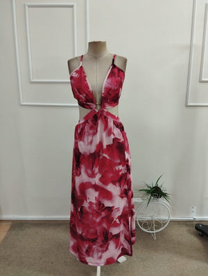 Rochie lungă Supreme pentru femei, cu bretele, detaliu de inel, legături la spate și crăpături, 34085