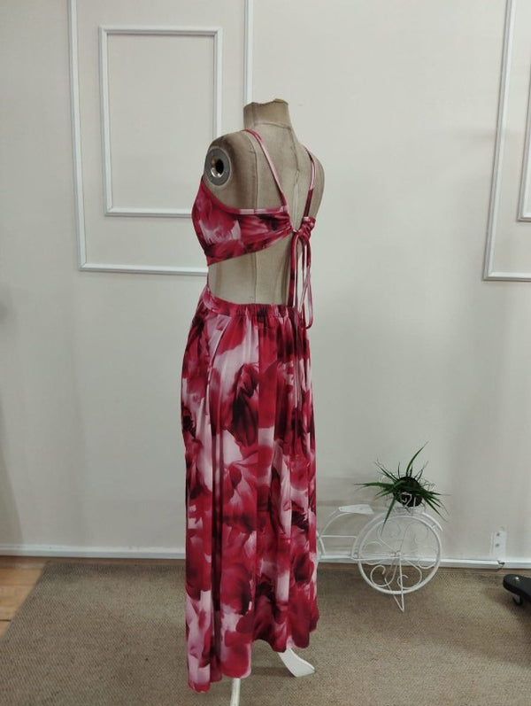 Rochie lungă Supreme pentru femei, cu bretele, detaliu de inel, legături la spate și crăpături, 34085