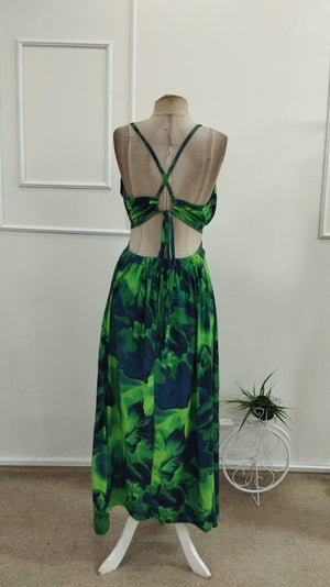 Rochie lungă Supreme pentru femei, cu bretele, detaliu inelar, legătură la spate și crăpături, 34086