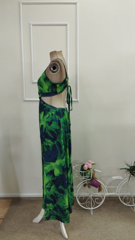 Rochie lungă Supreme pentru femei, cu bretele, detaliu inelar, legătură la spate și crăpături, 34086