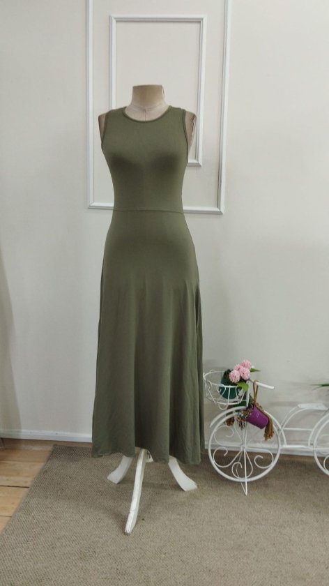 Rochie maxi din viscoză cu decolteu rotund și detalii încrucișate la spate pentru femei, 34148