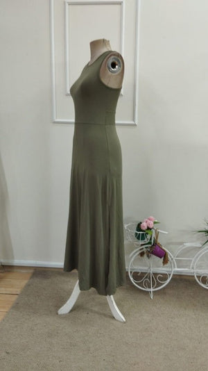 Rochie maxi din viscoză cu decolteu rotund și detalii încrucișate la spate pentru femei, 34148