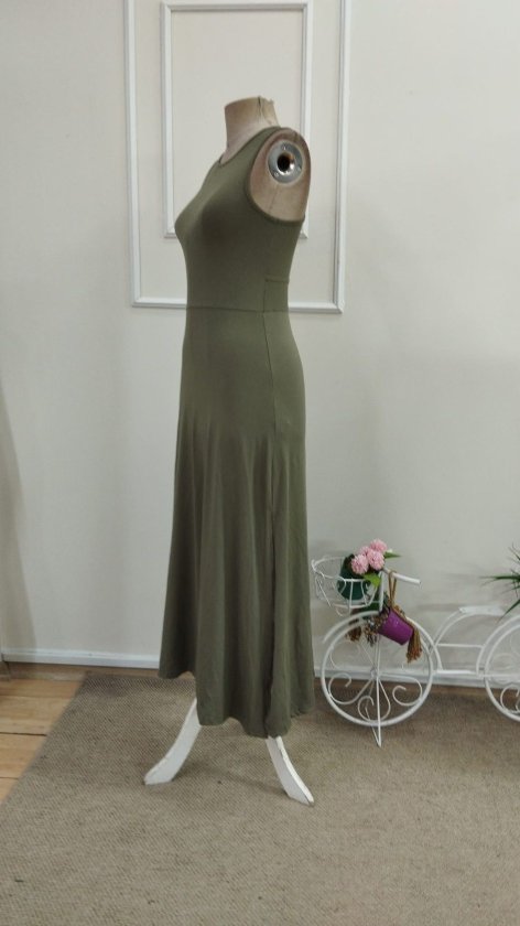 Rochie maxi din viscoză cu decolteu rotund și detalii încrucișate la spate pentru femei, 34148