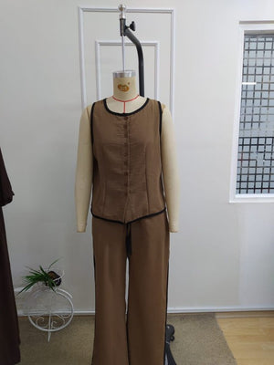 Kadın Kolsuz önü Düğmeli Yelek Ve Pantolon Ikili Takım , 34194