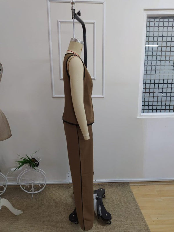 Kadın Kolsuz önü Düğmeli Yelek Ve Pantolon Ikili Takım , 34194