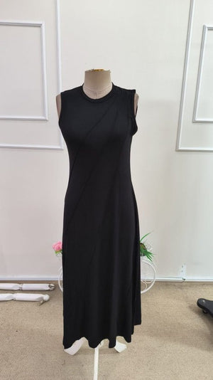 Rochie lungă din viscoză, fără mâneci, cu guler rotund și nervuri în față, pentru femei, 34200