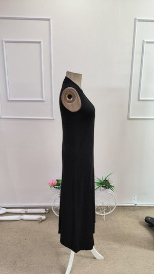 Rochie lungă din viscoză, fără mâneci, cu guler rotund și nervuri în față, pentru femei, 34200