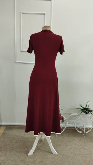 Rochie midi evazată din viscoză pentru femei, cu mânecă scurtă, decolteu deschis, fermoar frontal, 34206