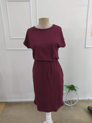 Rochie scurtă din viscoză cu două fire, cu mânecă scurtă și guler rotund pentru femei, 34212