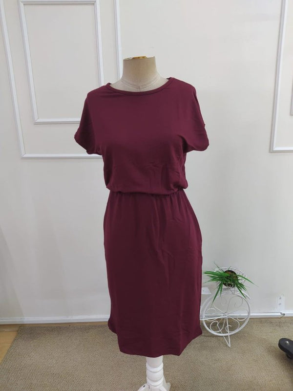 Rochie scurtă din viscoză cu două fire, cu mânecă scurtă și guler rotund pentru femei, 34212