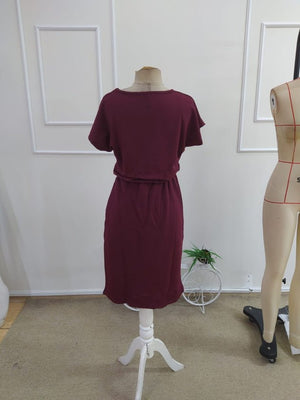 Rochie scurtă din viscoză cu două fire, cu mânecă scurtă și guler rotund pentru femei, 34212