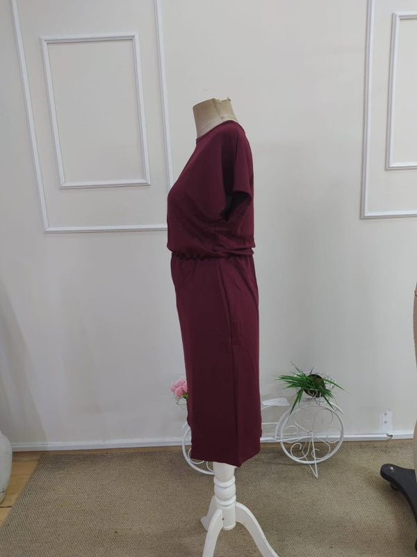 Rochie scurtă din viscoză cu două fire, cu mânecă scurtă și guler rotund pentru femei, 34212