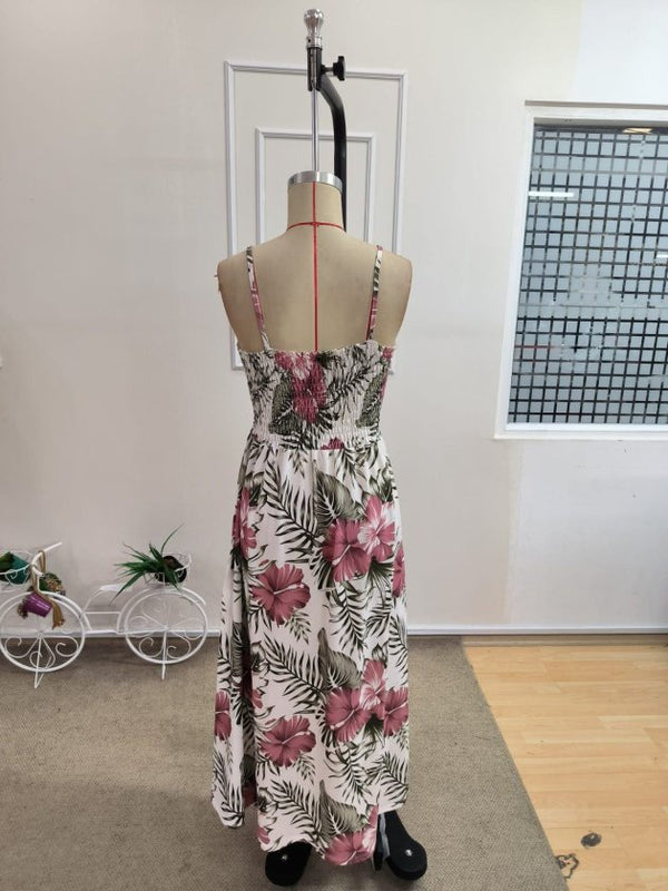 Rochie maxi Supreme pentru femei, cu bretele, decolteu în V, dantelă, model floral, crăpături laterale, 34213