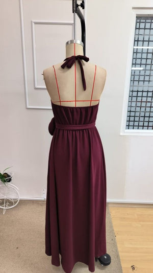 Rochie lungă din crep pentru femei, cu umeri goi și crăpături la spate, 34238