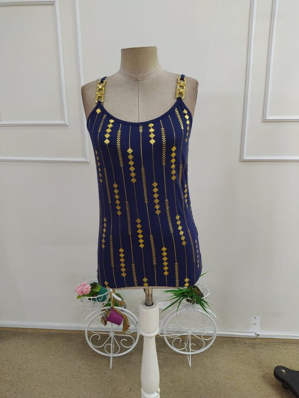 Bluză de damă din viscoză cu model, guler rotund și bretele, 34242